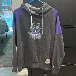 Mitchell & Ness Gray and Purple Milwaukee Bucks Hoodie